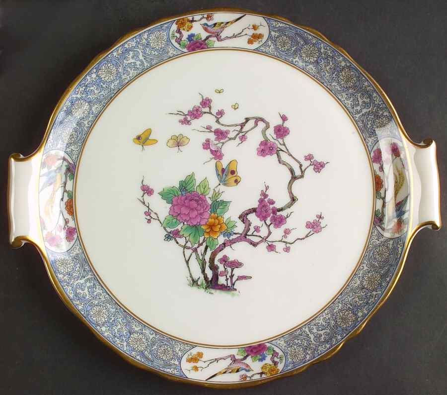 Ming-Birds (Older, Cream, Black Green Stamp) Handled Cake Plate by Lenox-1