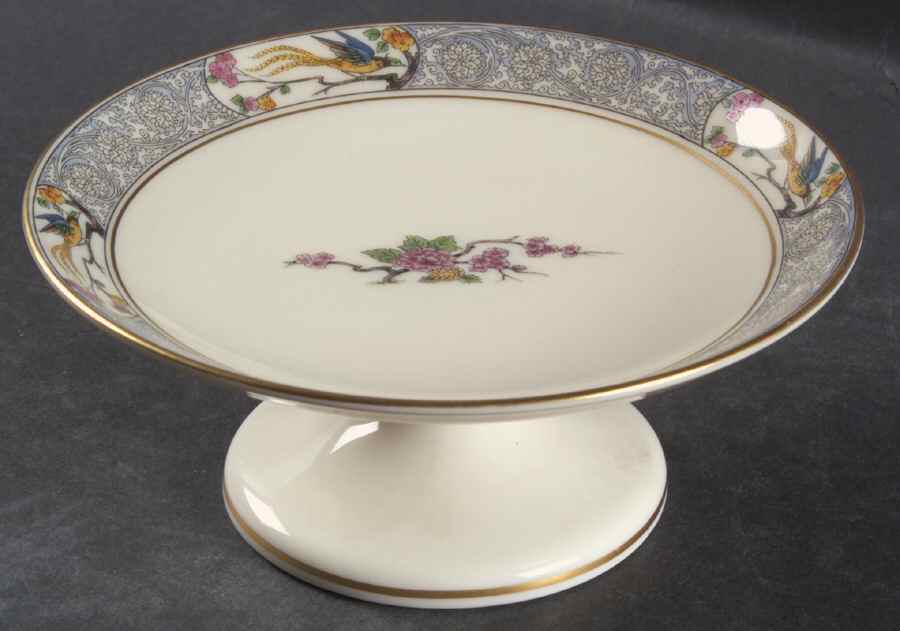 Ming-Birds (Older, Cream, Black Green Stamp) Round Compote (Height X Width) by Lenox-1