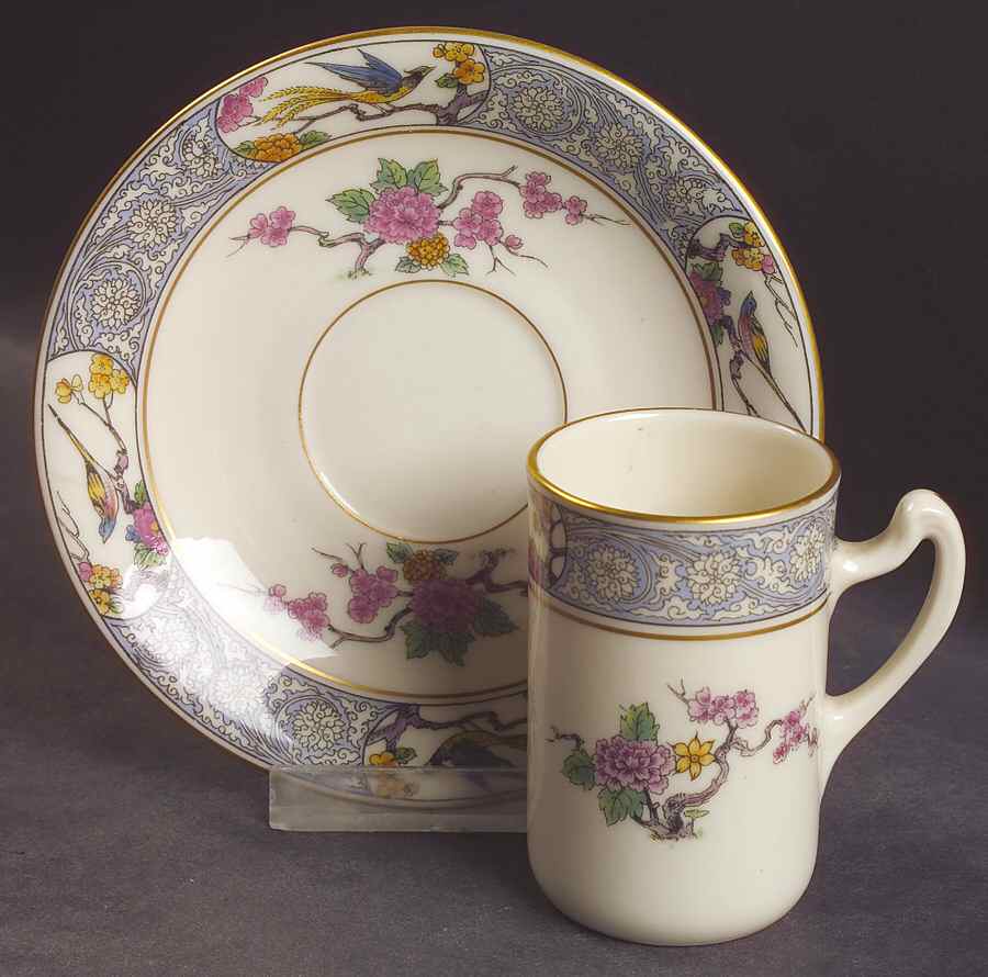 Ming-Birds (Older, Cream, Black Green Stamp) Chocolate Cup & Saucer Set by Lenox-1
