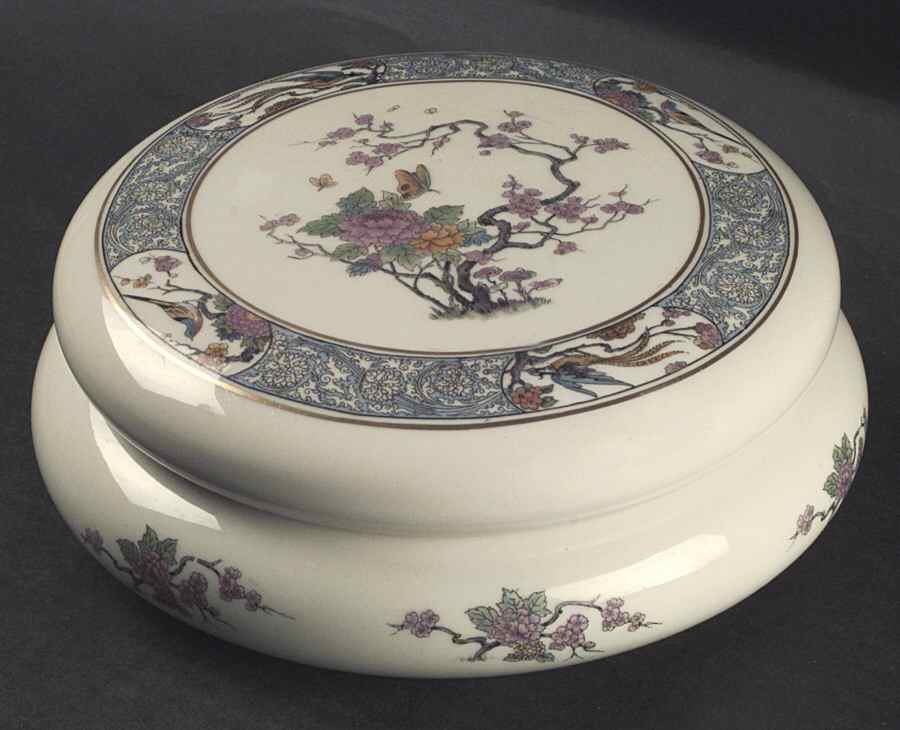 Ming-Birds (Older, Cream, Black Green Stamp) 6" Round Bon Bon & Lid by Lenox-1