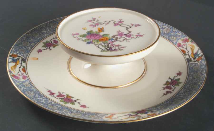 Ming-Birds (Older, Cream, Black Green Stamp) Cheese and Cracker Set by Lenox-1