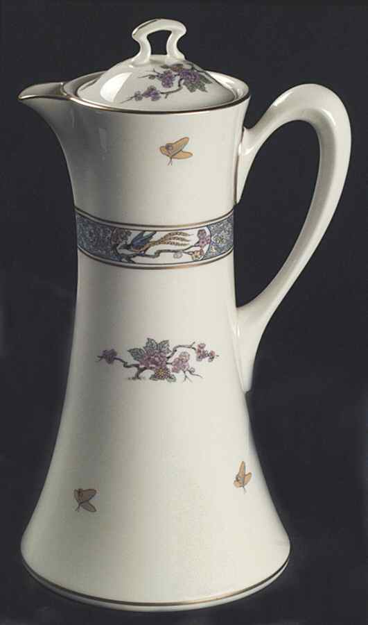 Ming-Birds (Older, Cream, Black Green Stamp) Chocolate Pot & Lid by Lenox-1