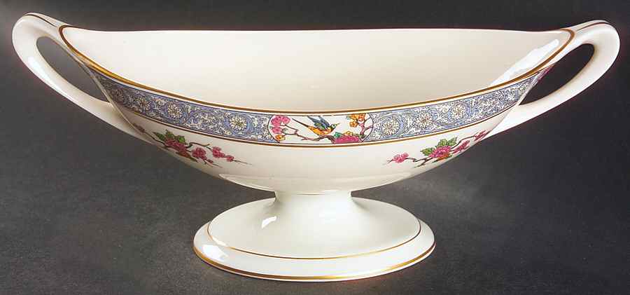 Ming-Birds (Older, Cream, Black Green Stamp) Oval Compote (Height X Length) by Lenox-1