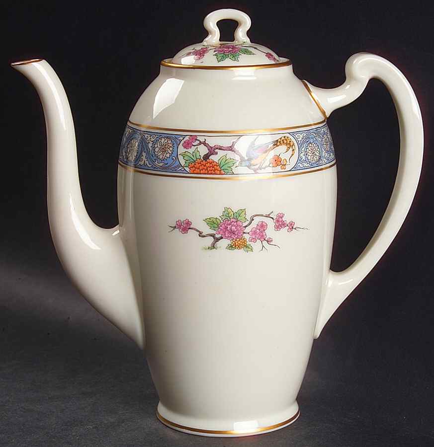 Ming-Birds (Older, Cream, Black Green Stamp) Shape 521 1/2 Coffee Pot & Lid by Lenox-1