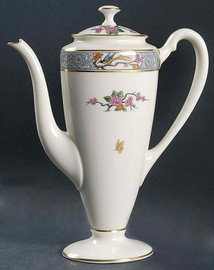 Ming-Birds (Older, Cream, Black Green Stamp) Shape 741 Coffee Pot & Lid by Lenox-1