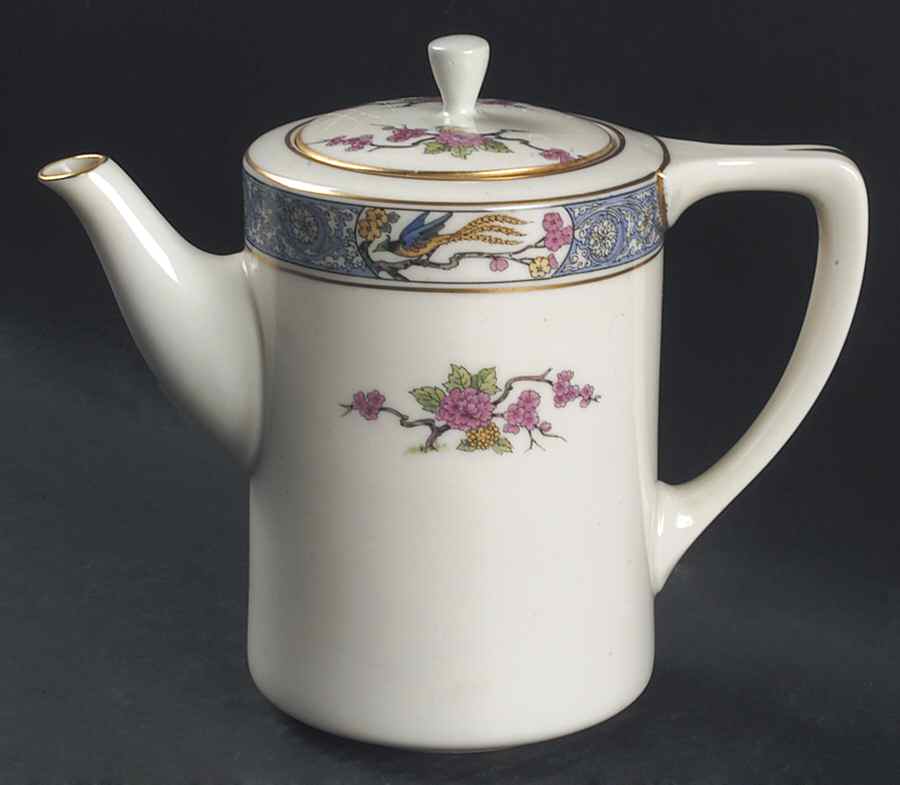 Ming-Birds (Older, Cream, Black Green Stamp) Shape 1690 1/2 Coffee Pot & Lid by Lenox-1