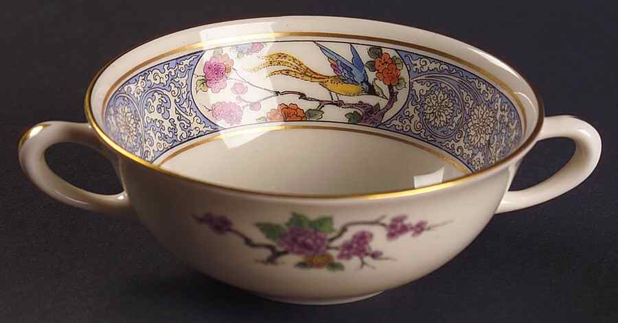 Ming-Birds (Older, Cream, Black Green Stamp) Flat Cream Soup Bowl by Lenox-1