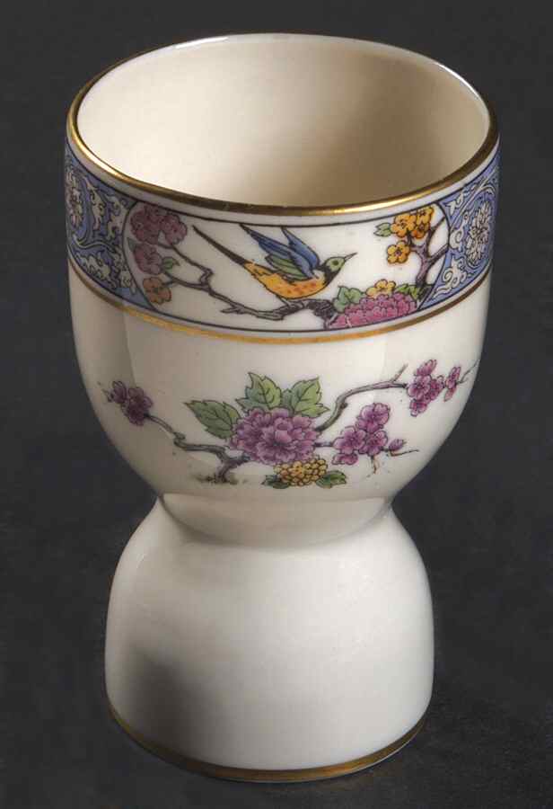 Ming-Birds (Older, Cream, Black Green Stamp) Double Egg Cup by Lenox-1