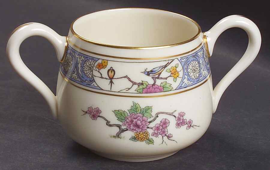 Ming-Birds (Older, Cream, Black Green Stamp) Shape 935 Breakfast Open Sugar by Lenox-1