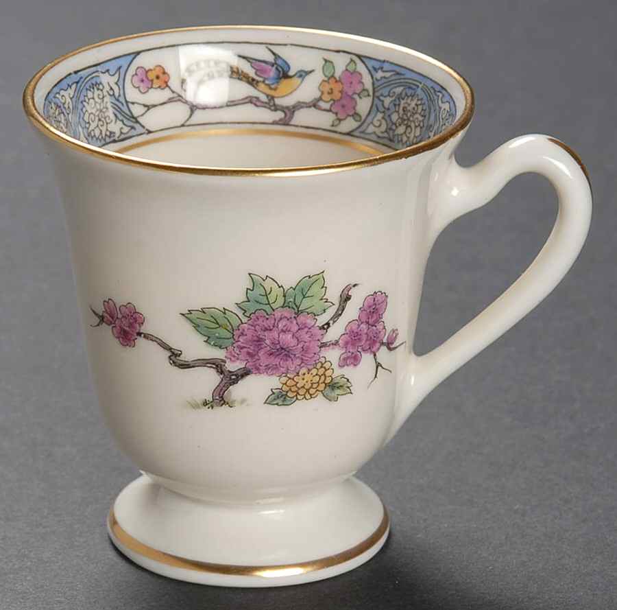 Ming-Birds (Older, Cream, Black Green Stamp) Footed Demitasse Cup by Lenox-1