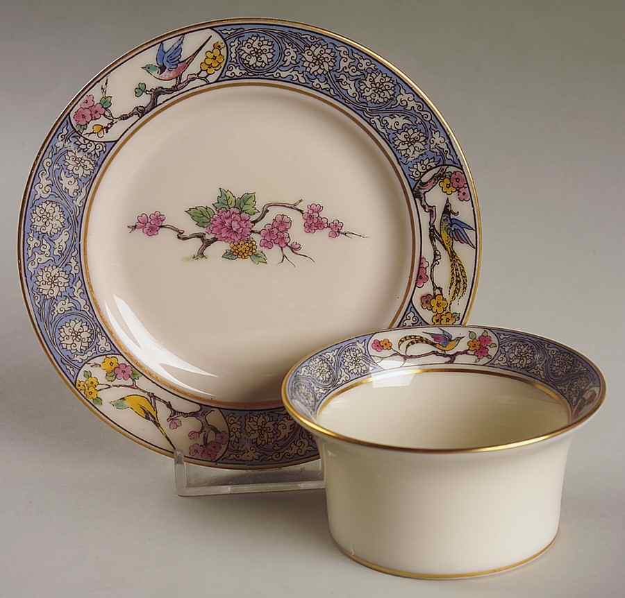 Ming-Birds (Older, Cream, Black Green Stamp) Ramekin & Saucer Set by Lenox-1