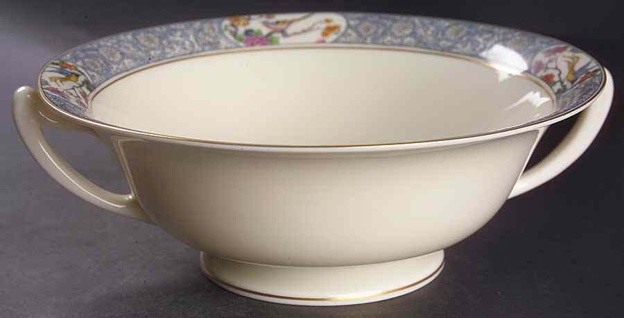 Ming-Birds (Older, Cream, Black Green Stamp) 9" Salad Serving Bowl by Lenox-1