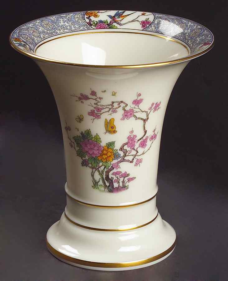 Ming-Birds (Older, Cream, Black Green Stamp) 6" Vase by Lenox-1