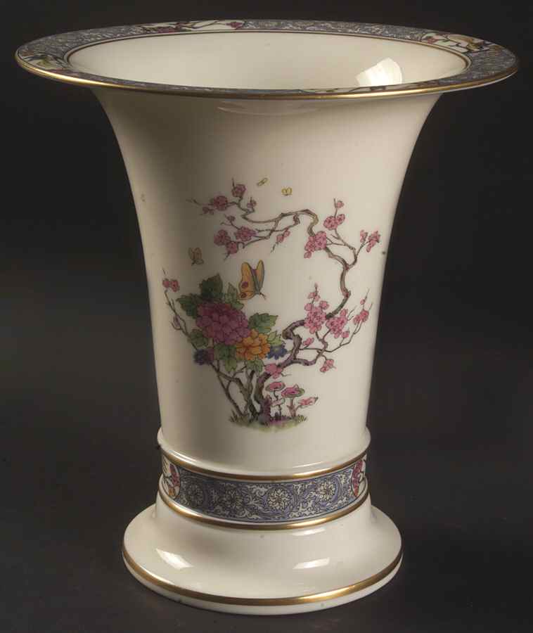 Ming-Birds (Older, Cream, Black Green Stamp) 8" Vase by Lenox-1