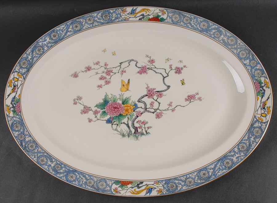 Ming-Birds (Older, Cream, Black Green Stamp) 21" Oval Serving Platter by Lenox-1