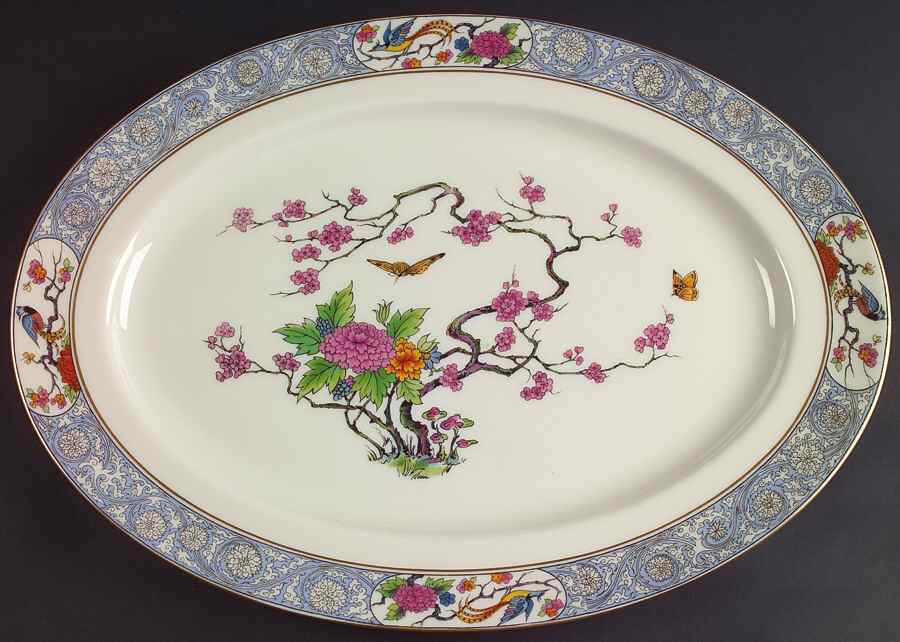 Ming-Birds (Older, Cream, Black Green Stamp) 15" Oval Serving Platter by Lenox-1