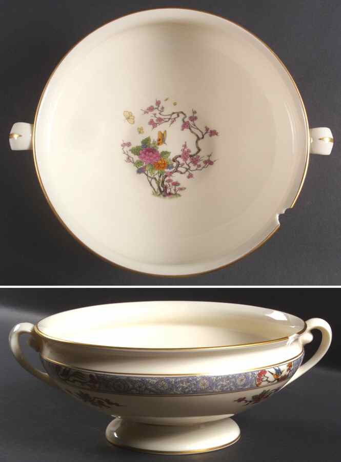 Ming-Birds (Older, Cream, Black Green Stamp) 9" Salad Serving Bowl by Lenox-1