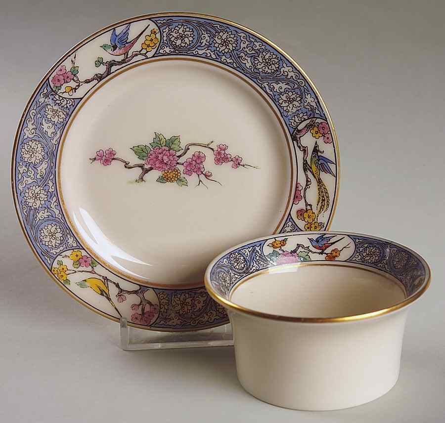 Ming-Birds (Older, Cream, Black Green Stamp) Ramekin & Saucer Set by Lenox-1