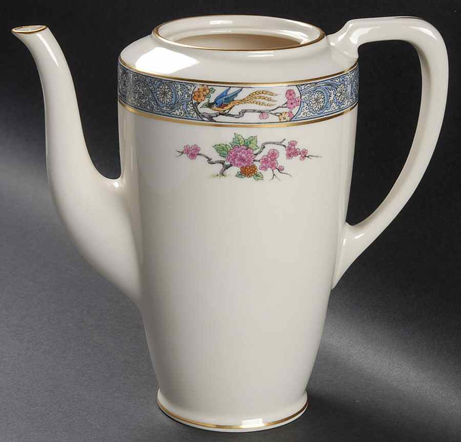 Ming-Birds (Older, Cream, Black Green Stamp) Shape 1960 Coffee Pot No Lid by Lenox-1