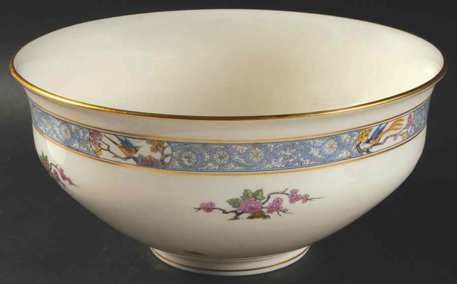 Ming-Birds (Older, Cream, Black Green Stamp) 10" Round Serving Bowl by Lenox-1