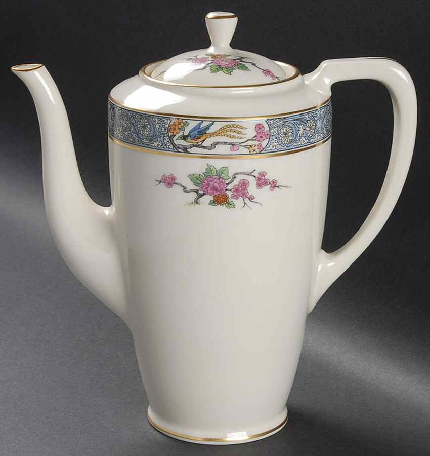 Ming-Birds (Older, Cream, Black Green Stamp) Shape 1960 Coffee Pot & Lid by Lenox-1
