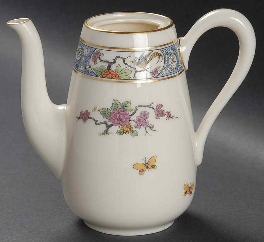 Ming-Birds (Older, Cream, Black Green Stamp) Shape 933 Breakfast Coffee Pot No Lid by Lenox-1
