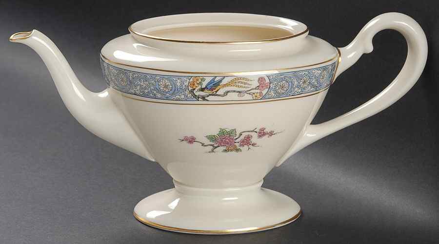 Ming-Birds (Older, Cream, Black Green Stamp) Shape 742 Small Teapot No Lid by Lenox-1