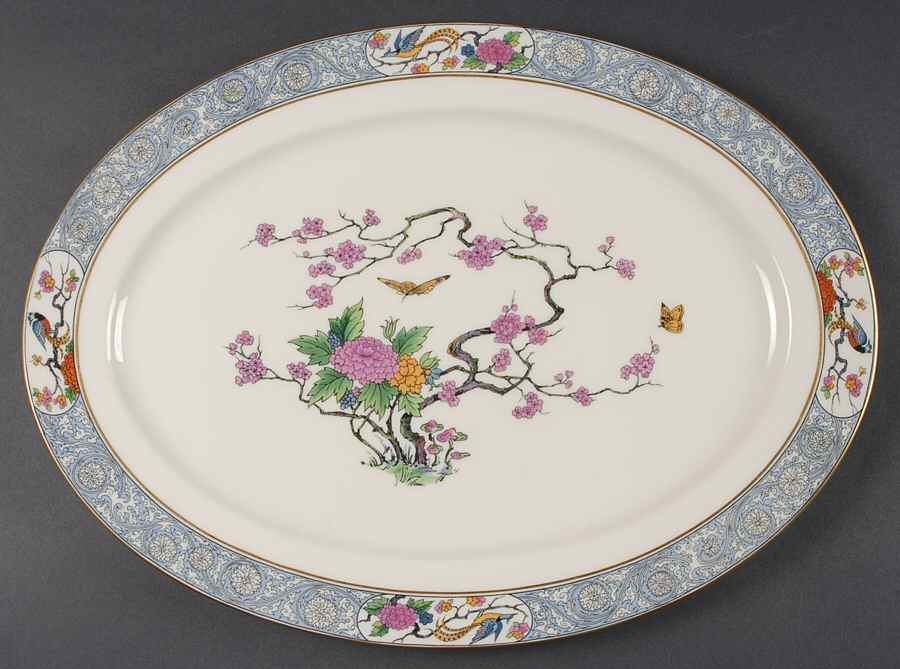 Ming-Birds (Older, Cream, Black Green Stamp) 16" Oval Serving Platter by Lenox-1