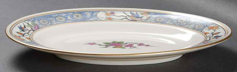 Ming-Birds (Older, Cream, Black Green Stamp) Relish by Lenox-1