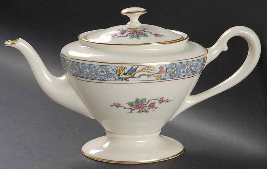 Ming-Birds (Older, Cream, Black Green Stamp) Shape 742 Small Teapot & Lid by Lenox-1