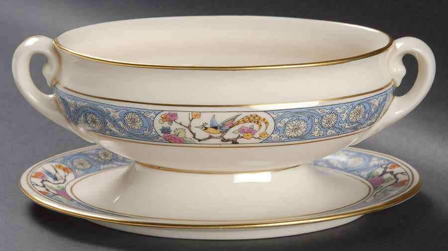 Ming-Birds (Older, Cream, Black Green Stamp) Sauce Boat No Lid by Lenox-1