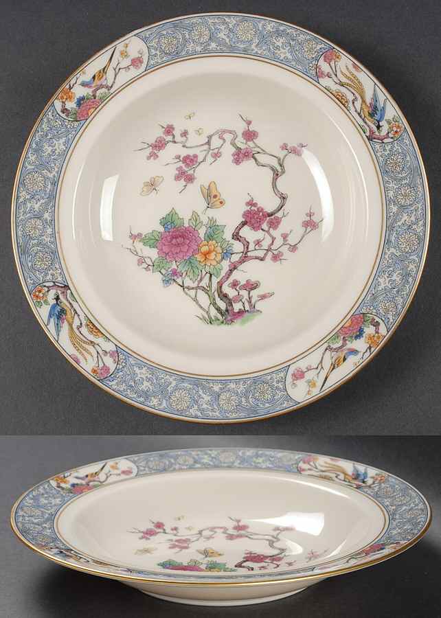 Ming-Birds (Older, Cream, Black Green Stamp) Rim Soup Bowl by Lenox-1