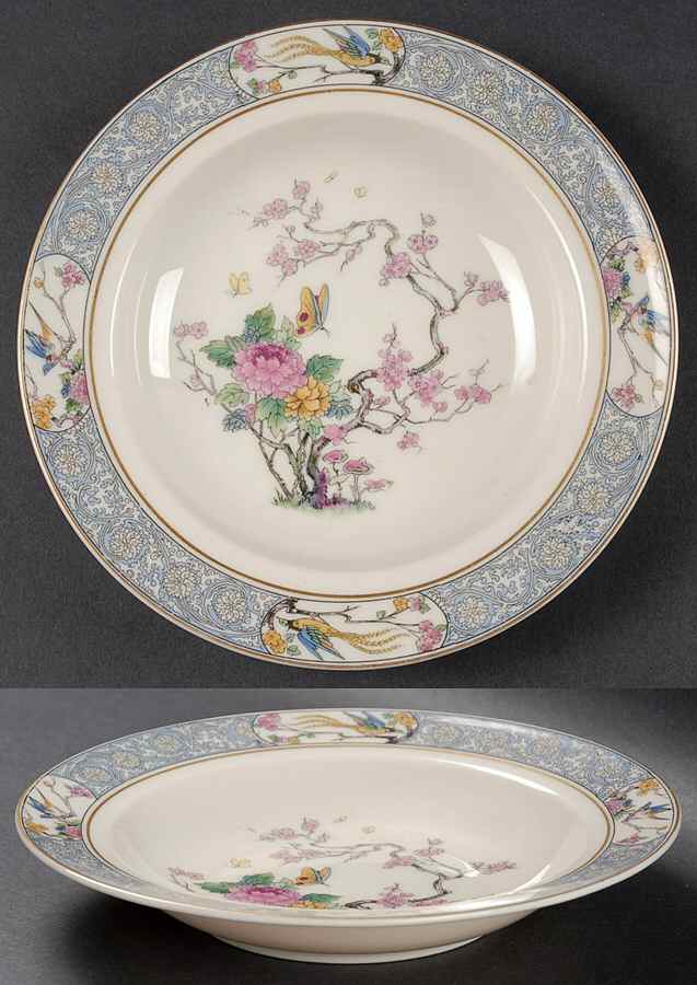 Ming-Birds (Older, Cream, Black Green Stamp) Rim Soup Bowl by Lenox-1