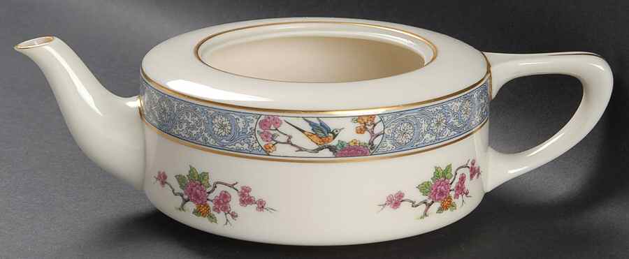 Ming-Birds (Older, Cream, Black Green Stamp) Shape 1690 Teapot No Lid by Lenox-1