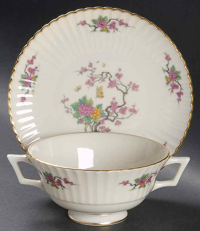 Ming Temple Footed Cream Soup Bowl & Saucer Set by Lenox-1