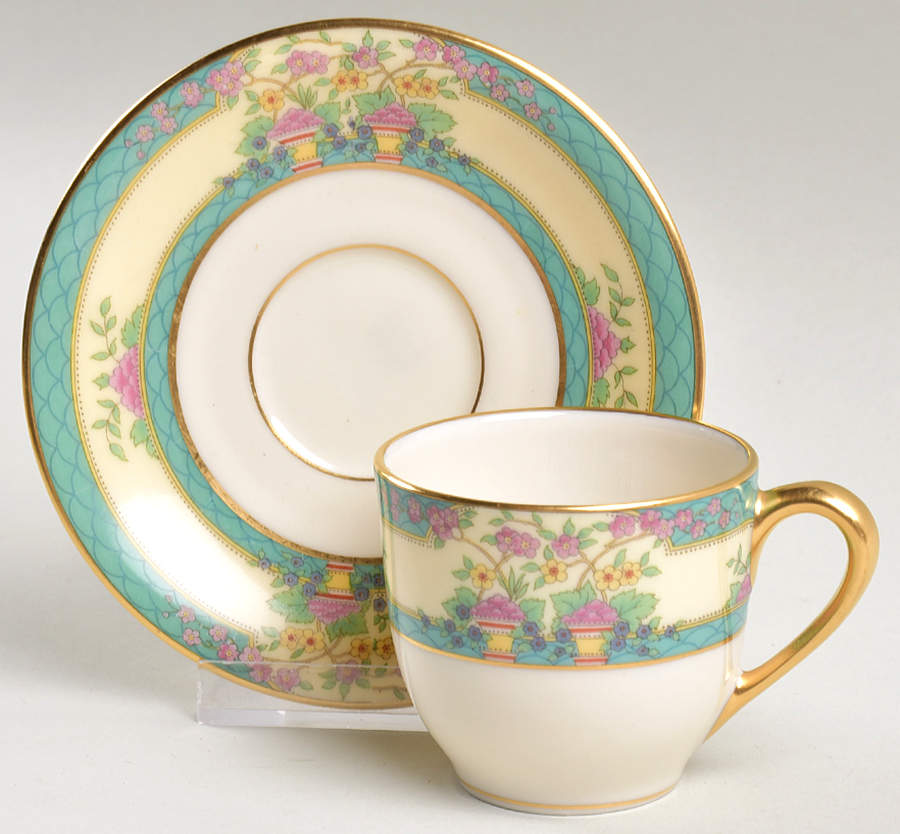 Monticello (Older Green) Flat Demitasse Cup & Saucer Set by Lenox-1
