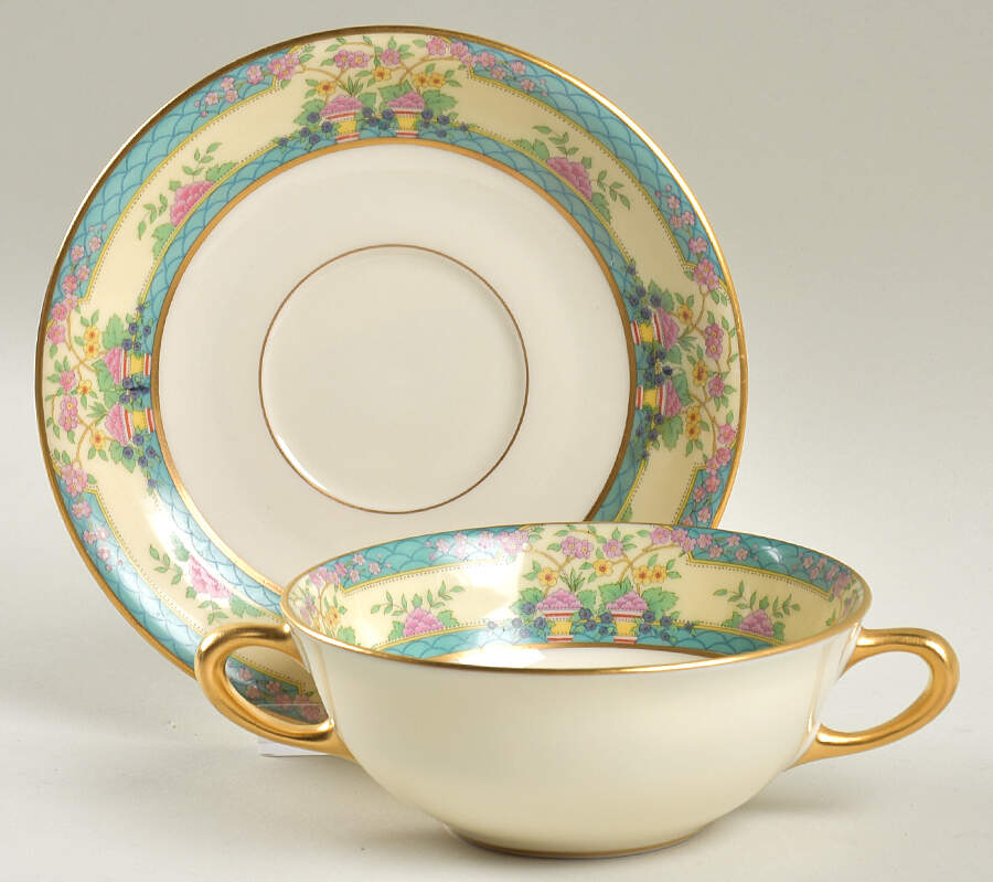 Monticello (Older Green) Flat Cream Soup Bowl & Saucer Set by Lenox-1