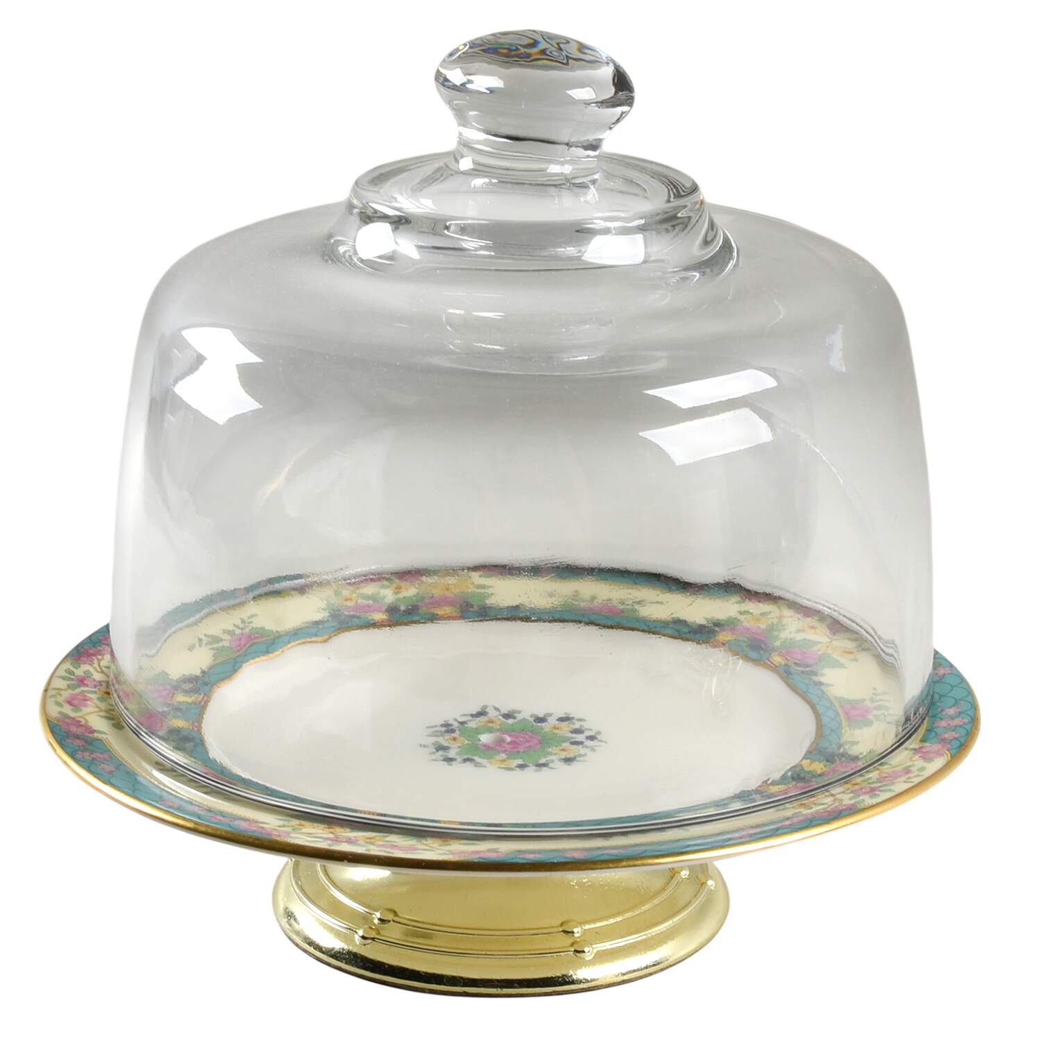 Monticello (Older Green) 6 1/2"-7 1/2" Footed Cheese Plate w/ Glass Dome HC by Lenox-1