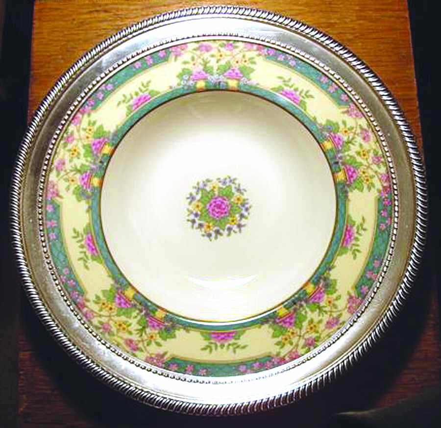 Monticello (Older Green) Rim Soup Bowl with Sterling Rim by Lenox-1