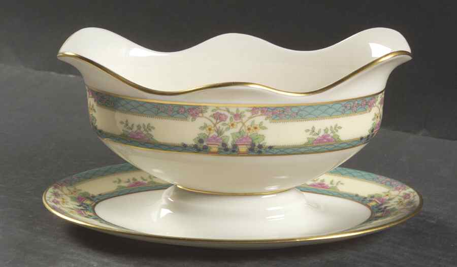 Monticello (Older Green) Gravy Boat with Attached Underplate by Lenox-1