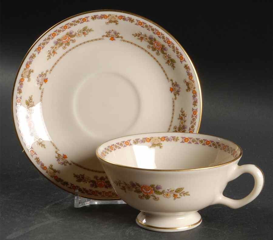 Monticello Orange (Newer) Footed Cup & Saucer Set by Lenox-1