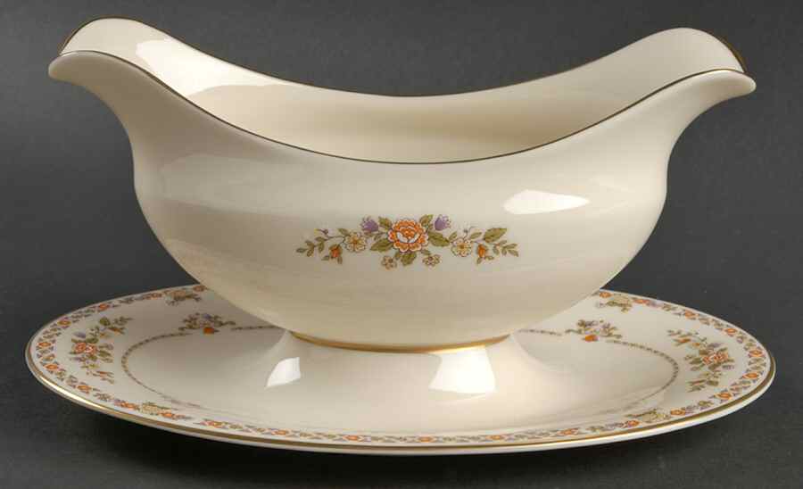 Monticello Orange (Newer) Gravy Boat with Attached Underplate by Lenox-1