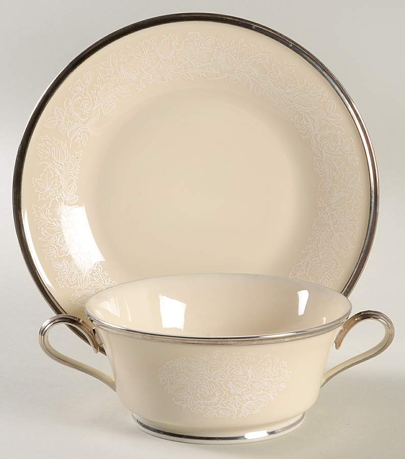 Moonspun Footed Cream Soup & Dessert Plate/Saucer Set by Lenox-1