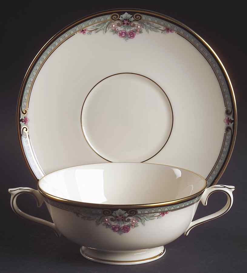Newbury Square Footed Cream Soup Bowl & Saucer Set by Lenox-1