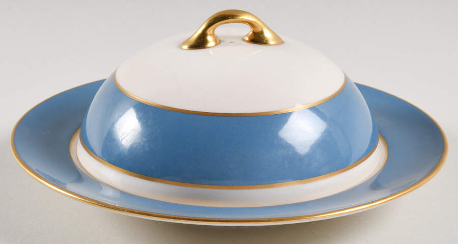O46D Turquoise and Grey (Smooth) Butter/Muffin & Lid by Lenox-1