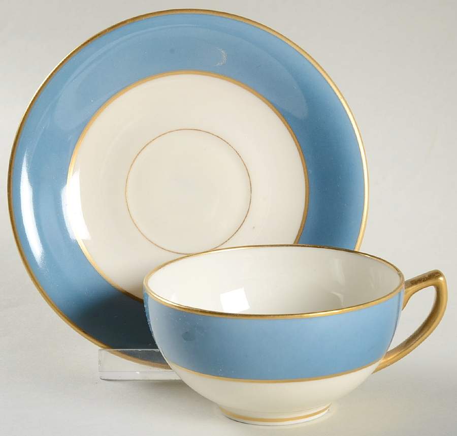 O46D Turquoise and Grey (Smooth) Flat Cup & Saucer Set by Lenox-1