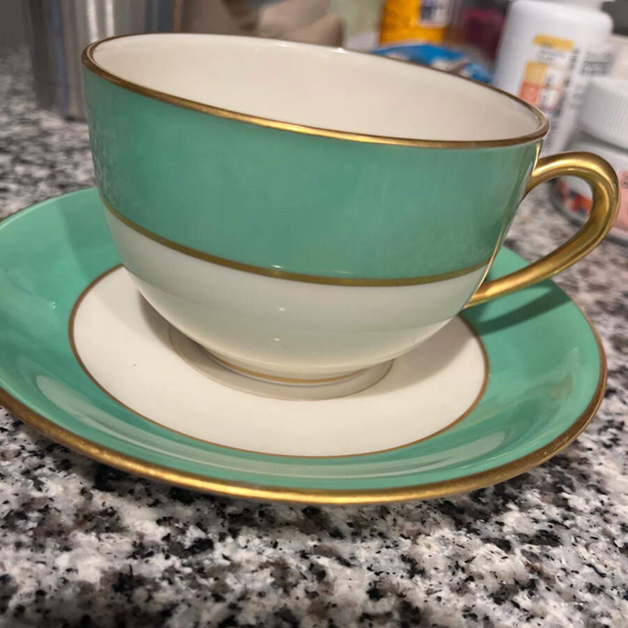 O46G Lettuce Green Flat Cup & Saucer Set by Lenox-1