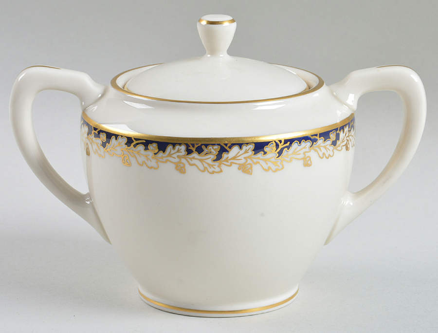 Oakleaf Cobalt Blue (All Cream) Shape 1962 Sugar Bowl & Lid by Lenox-1
