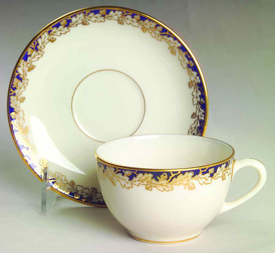 Oakleaf Cobalt Blue (All Cream) Flat Cup & Saucer Set by Lenox-1