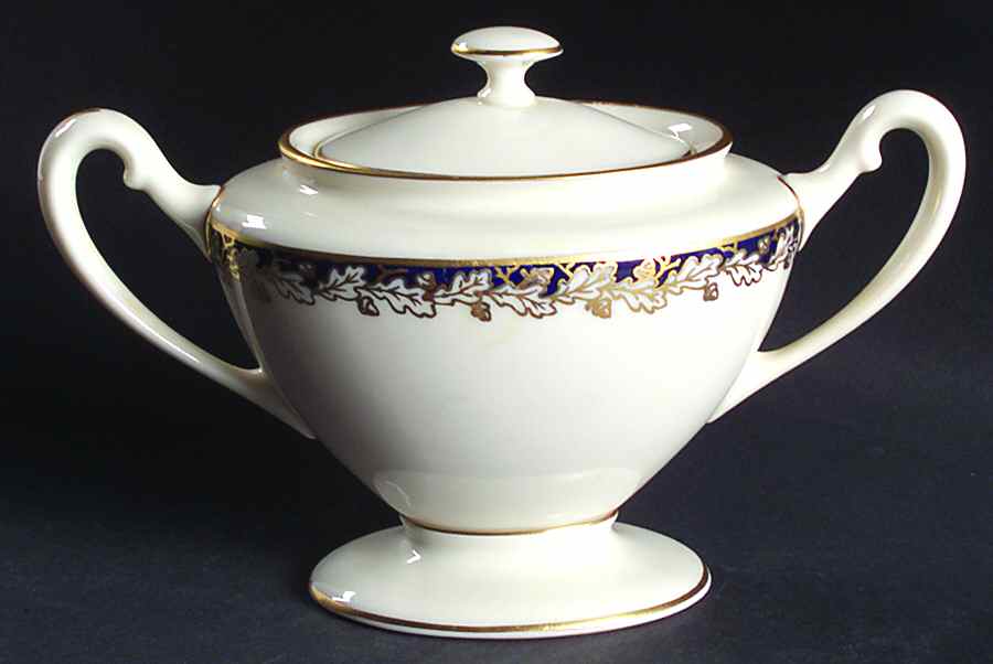 Oakleaf Cobalt Blue (All Cream) Sugar Bowl & Lid by Lenox-1